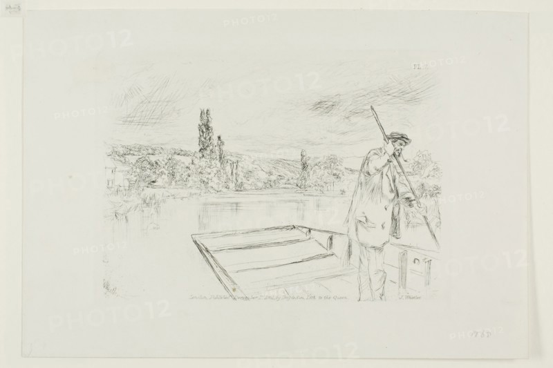 The Punt, 1861, James McNeill Whistler, American, 1834-1903, United States, Etching and drypoint with foul biting in black ink on ivory wove paper, 120 x 166 mm (plate), 162 x 235 mm (sheet)