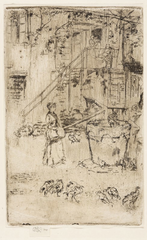 Turkeys, 1880, James McNeill Whistler, American, 1834-1903, United States, Etching and drypoint with foul biting in black ink on ivory laid paper, 208 x 131 mm (image, trimmed within plate mark), 222 x 132 mm (sheet)
