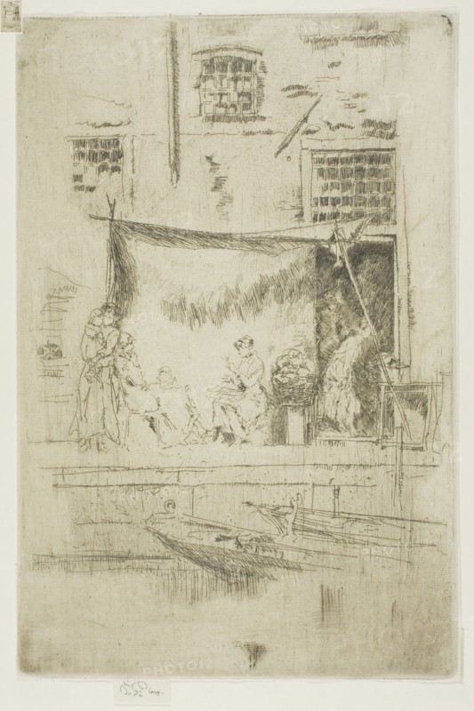 Fruit Stall, 1879/80, James McNeill Whistler, American, 1834-1903, United States, Etching and drypoint with foul biting in black ink on ivory laid paper, 226 x 150 mm (image, trimmed to plate mark), 235 x 151 mm (sheet)