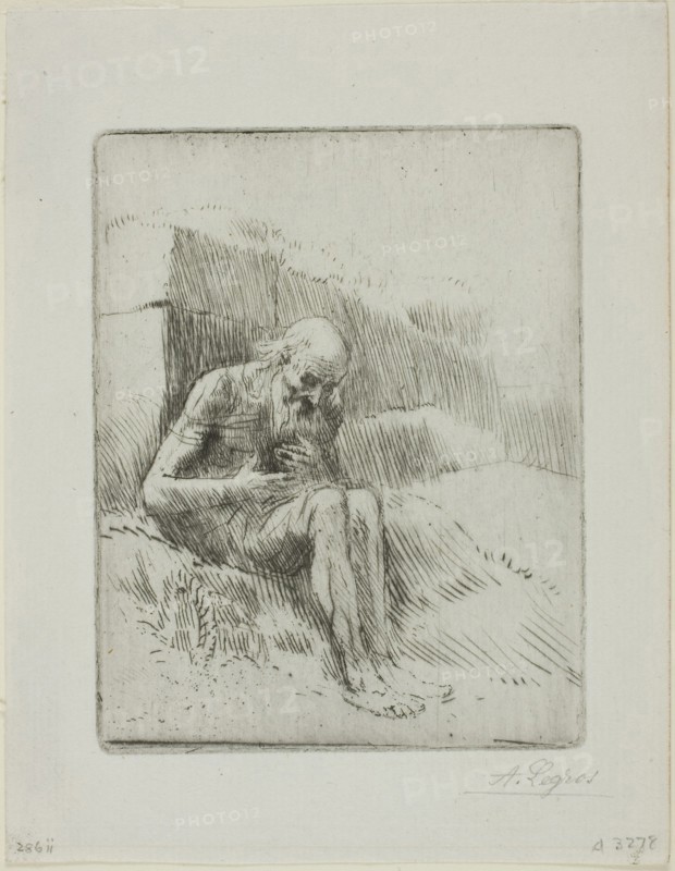 Job, second plate, 1884, Alphonse Legros, French, 1837-1911, France, Etching and drypoint on ivory laid paper, 116 × 92 mm (plate), 160 × 124 mm (sheet)