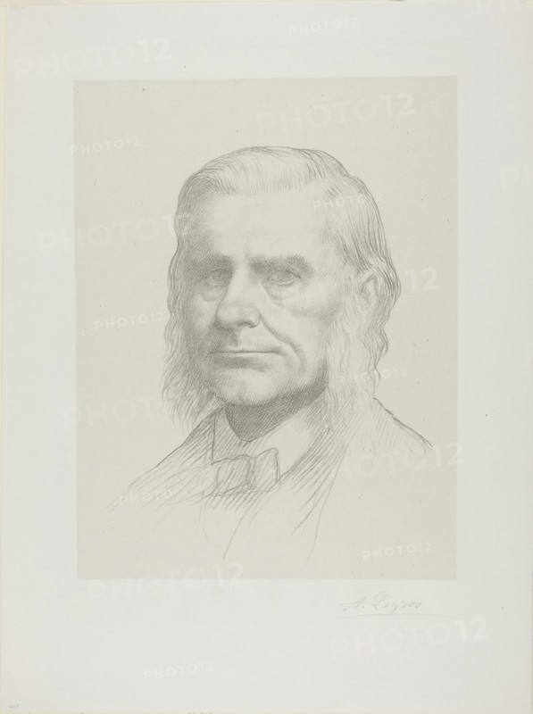 Portrait of Professor Huxley, 1891, Alphonse Legros, French, 1837-1911, France, Lithograph in black on light gray China paper, laid down on ivory wove paper, 299 × 227 mm (chine), 424 × 318 mm (sheet)
