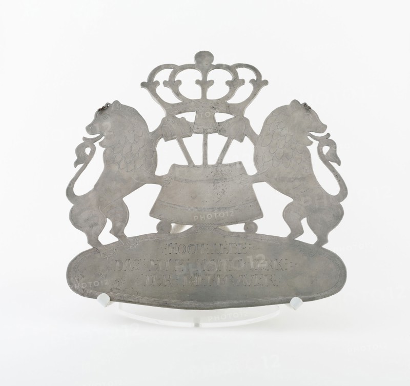 Guild Plaque for a Beer Brewer, 1790, Bavaria, Germany, Bayern, Pewter, 34.9 × 34 × 7.6 cm (13 3/4 × 13 3/8 × 3 in.)