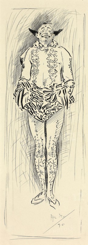 Pierrot, 1895, Philipp William May, English, 1864-1903, England, Pen and black ink over traces of graphite on buff wove card, 355 × 237 mm