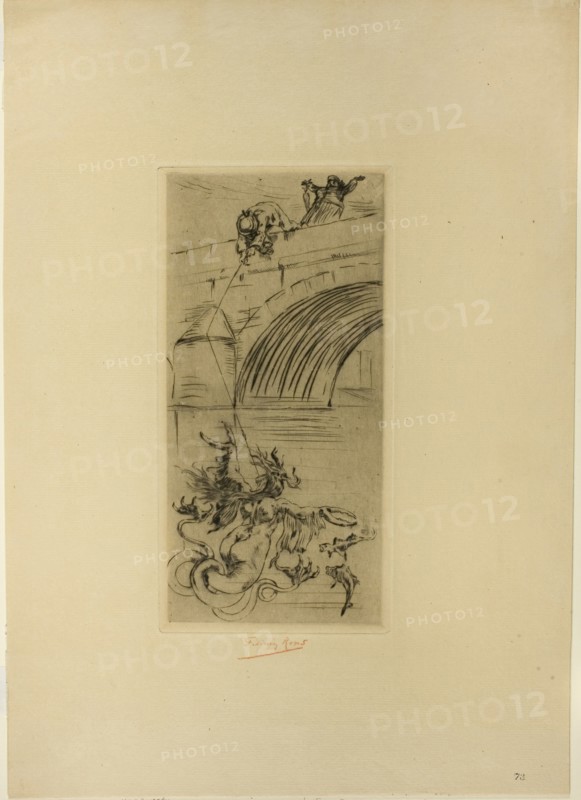The Siren, n.d., Félicien Rops, Belgian, 1833-1898, Belgium, Etching and drypoint on cream laid paper, 255 × 123 mm (image), 264 × 133 mm (plate), 449 × 323 mm (sheet, folded)
