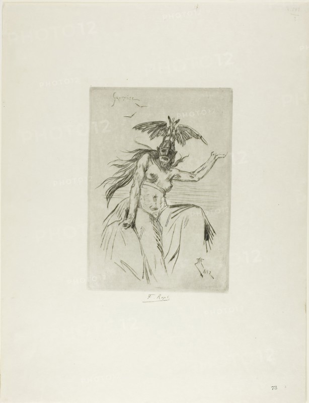 Warrior, 1882, Félicien Rops, Belgian, 1833-1898, Belgium, Heliogravure, with drypoint and aquatint, on ivory wove paper, 212 × 148 mm (image), 212 × 148 mm (plate), 450 × 318 mm (sheet)