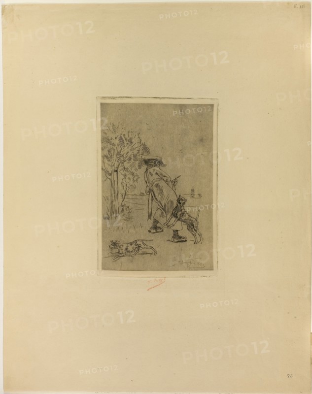 Taking Tea, 1875, Félicien Rops, Belgian, 1833-1898, Belgium, Etching, soft varnish (vernis mou) and drypoint on ivory wove paper, 236 × 150 mm (image), 248 × 160 mm (plate), 447 × 317 mm (sheet)
