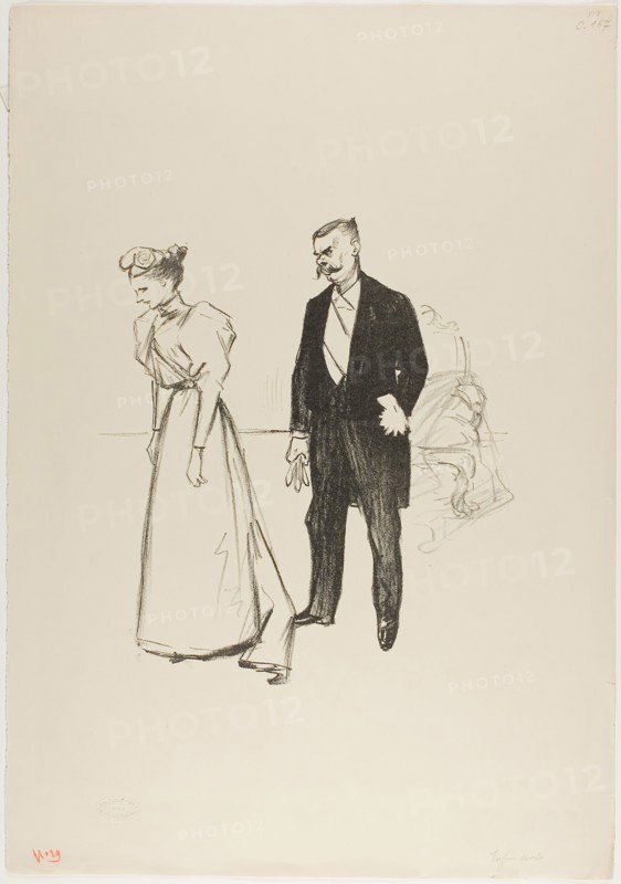 Alone at last!, July 1894, Théophile-Alexandre Steinlen, French, born Switzerland, 1859-1923, France, Lithograph in black on cream wove paper, 293 × 260 mm (image), 514 × 382 mm (sheet)