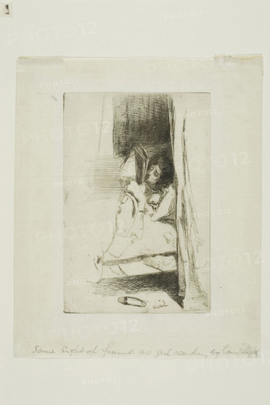 The Slipper, 1859, James McNeill Whistler, American, 1834-1903, United States, Etching and drypoint with foul biting in black ink on cream Japanese paper, 119 x 80 mm (image/plate), 163 x 134 mm (sheet)