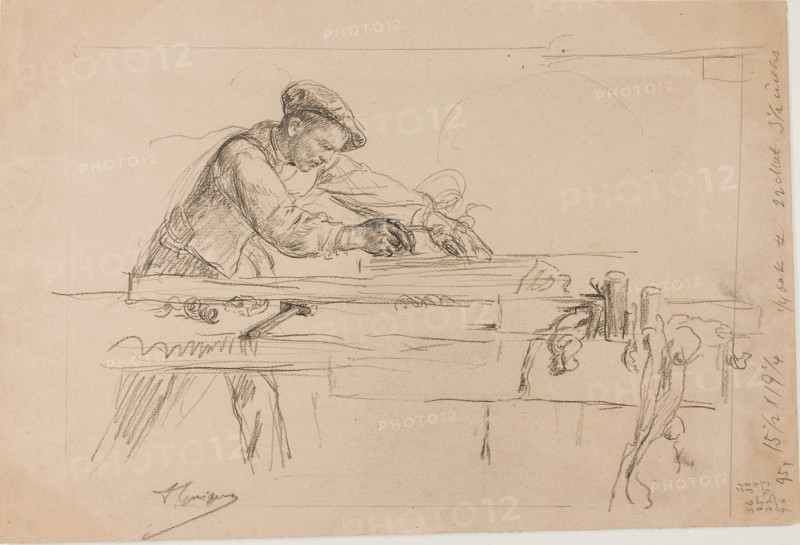 The Planer, n.d., Louis Pierre Henriquel-Dupont, French, 1797-1892, France, Charcoal, on pink wove paper with red fibers, 257 × 376 mm