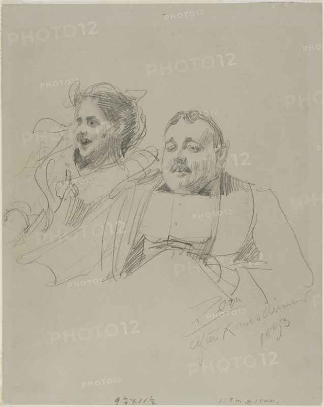 Mr. and Mrs. Raymond Johnson, 1893, Anders Zorn, Swedish, 1860-1920, Sweden, Graphite, with touches of erasing, on gray wood-pulp laminate board, 319 x 254 mm