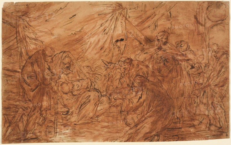 Adoration of the Magi, n.d., Attributed to a pupil of François Boucher (French, 1703-1770), or Nicolas Bernard Lépicié (French, 1735-1784), France, Pen and brown ink, over red chalk, with brush and red chalk wash, on ivory laid paper, 210 × 337 mm