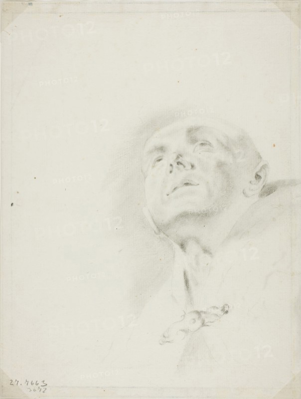Head of a Priest, after 1760, After Giovanni Battista Piazzetta, Italian, 1682-1754, Italy, Black chalk or charcoal, with stumping, on ivory laid paper, 285 x 217 mm (sheet)