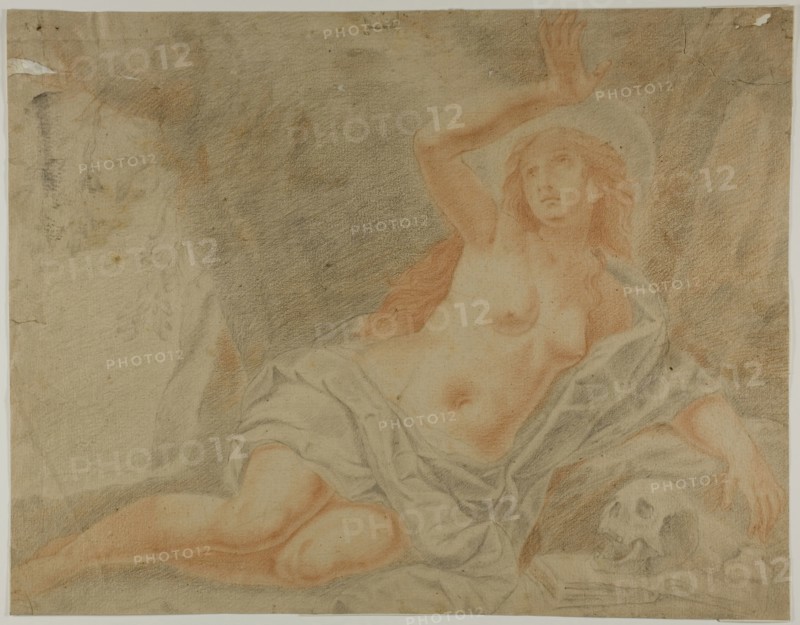 Mary Magdalene, n.d., Claude Mellan, after, French, 1598-1688, France, Red and black chalk on cream laid paper, 358 × 463 mm