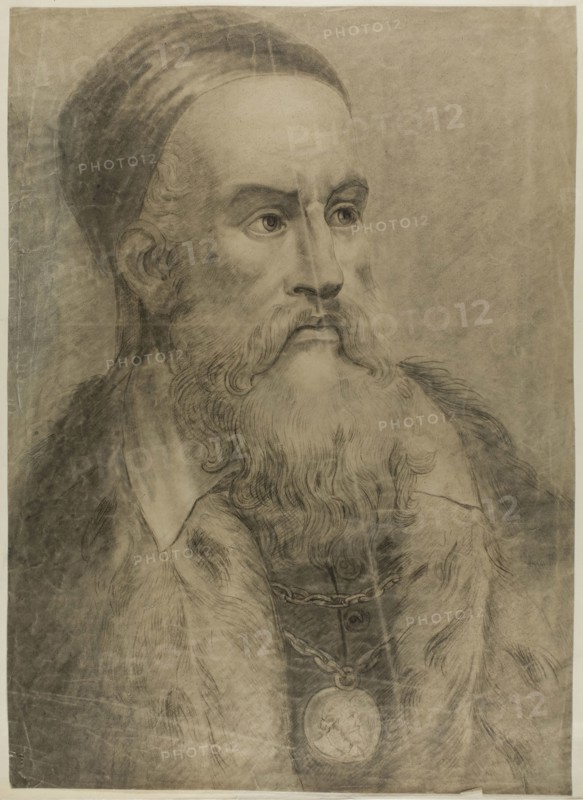 Self-Portrait, n.d., after Tiziano Vecellio, called Titian, Italian, c. 1488-1576, Italy, Black chalk, with stumping, on gray wove paper, tipped on to ivory laid paper, 544 x 391 mm