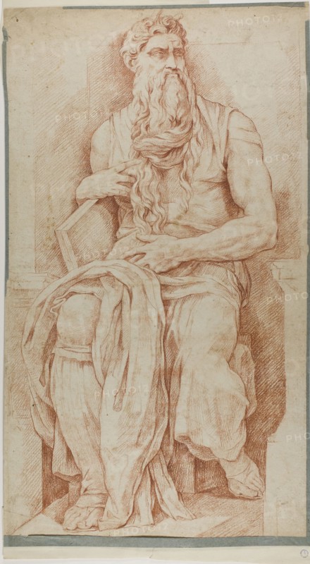 Moses, n.d., after Michelangelo Buonarroti, Italian, 1475-1564, Italy, Red chalk on ivory laid paper, laid down on gray wove paper, 562 x 319 mm (max.)