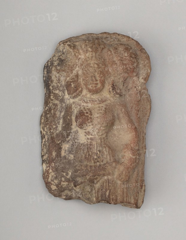 Woman with a Headdress, Mauryan period, 1st century B.C., India, Uttar Pradesh, Mathura, Uttar Pradesh, Molded red micaceous clay, 9.7 x 6.1 x 2.8 cm (3 13/16 x 2 3/8 x 1 1/8 in.)