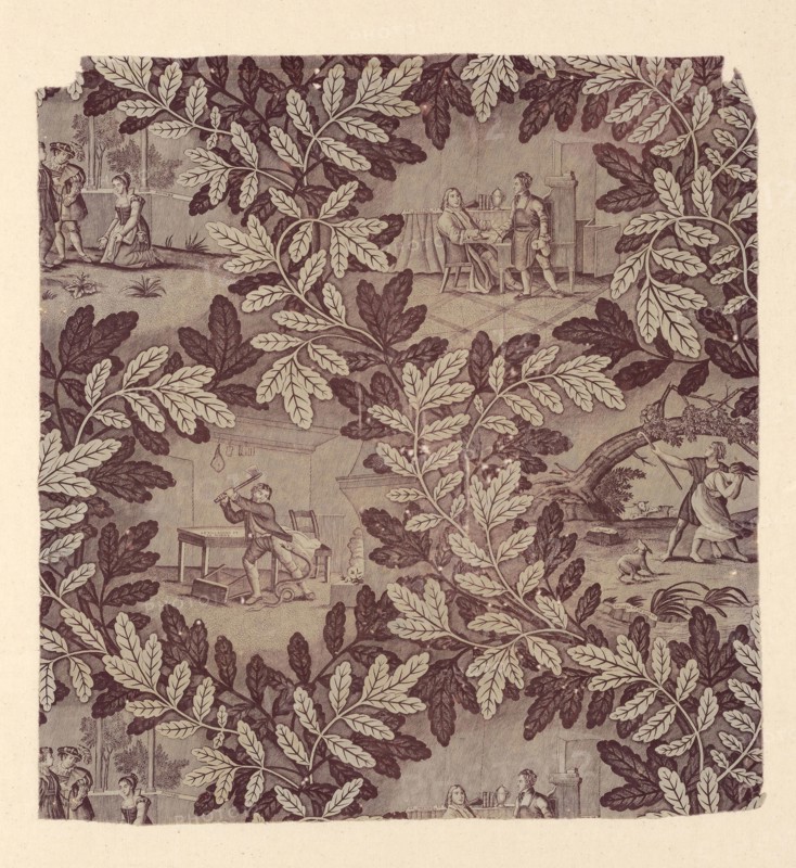 Fables of La Fontaine (Furnishing Fabric), c. 1830, Designed by Alexandre Buquet (French, 1802–1865) after Jean Michel Moreau, the Younger (French, 1741–1814), Manufactured by Bapaume et Cocatrix(French, ?), France, Rouen, Rouen, Cotton, plain weave, engraved roller printed, 71.5 x 67.3 cm (28 1/8 x 26 1/2 in.)
