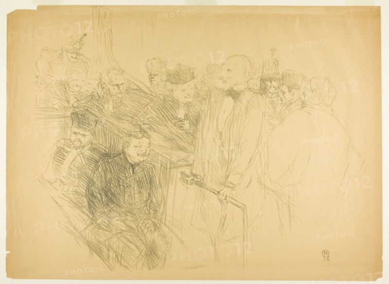 The Arton Trial, Ribot Giving Evidence (second plate), 1896, Henri de Toulouse-Lautrec, French, 1864-1901, France, Lithograph on tan wove paper, 445 × 558 mm (image), 460 × 629 mm (sheet)
