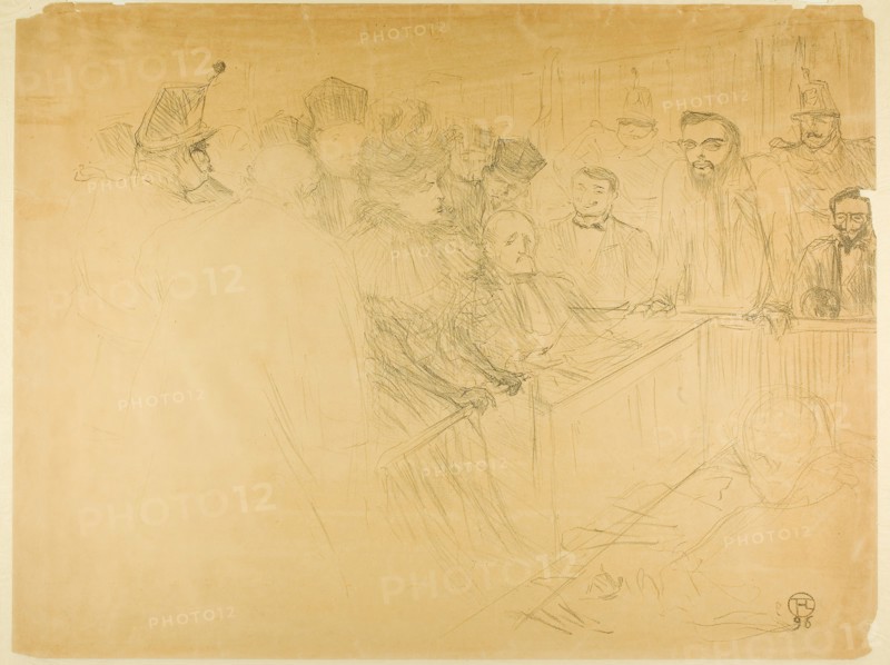 The Arton Trial (third plate), 1896, Henri de Toulouse-Lautrec, French, 1864-1901, France, Lithograph on tan wove paper, laid down on cream wove Japan tissue, 467 × 564 mm (image), 467 × 622 mm (sheet)