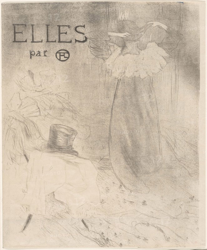 Cover for Elles, 1896, Henri de Toulouse-Lautrec (French, 1864-1901), published by Gustave Pellet (French, 1859-1919), probably printed by Auguste Clot (French, 1858-1936), France, Color lithograph on cream wove paper, 571 × 462 (image to fold), 571 × 472 mm (sheet, folded)
