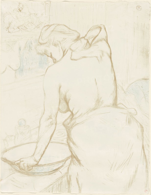 Woman Washing—The Toilet, plate five from Elles, 1896, Henri de Toulouse-Lautrec (French, 1864-1901), published by Gustave Pellet (French, 1859-1919), probably printed by Auguste Clot (French, 1858-1936), France, Color lithograph on ivory wove paper, 525 × 405 mm