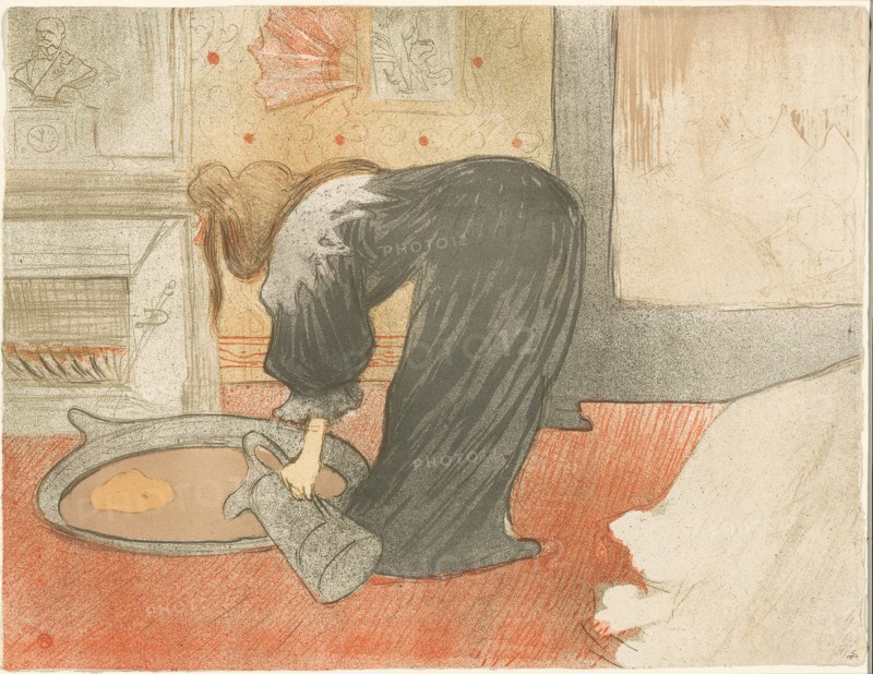 Woman with a Tub, plate four from Elles, 1896, Henri de Toulouse-Lautrec (French, 1864-1901), published by Gustave Pellet (French, 1859-1919), probably printed by Auguste Clot (French, 1858-1936), France, Color lithograph on ivory wove paper, 404 × 523 mm