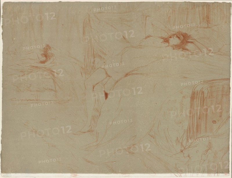 Woman Lying on her Back, Lassitude, plate ten from Elles, 1896, Henri de Toulouse-Lautrec (French, 1864-1901), published by Gustave Pellet (French, 1859-1919), probably printed by Auguste Clot (French, 1858-1936), France, Color lithograph on ivory wove paper, 404 × 525 mm
