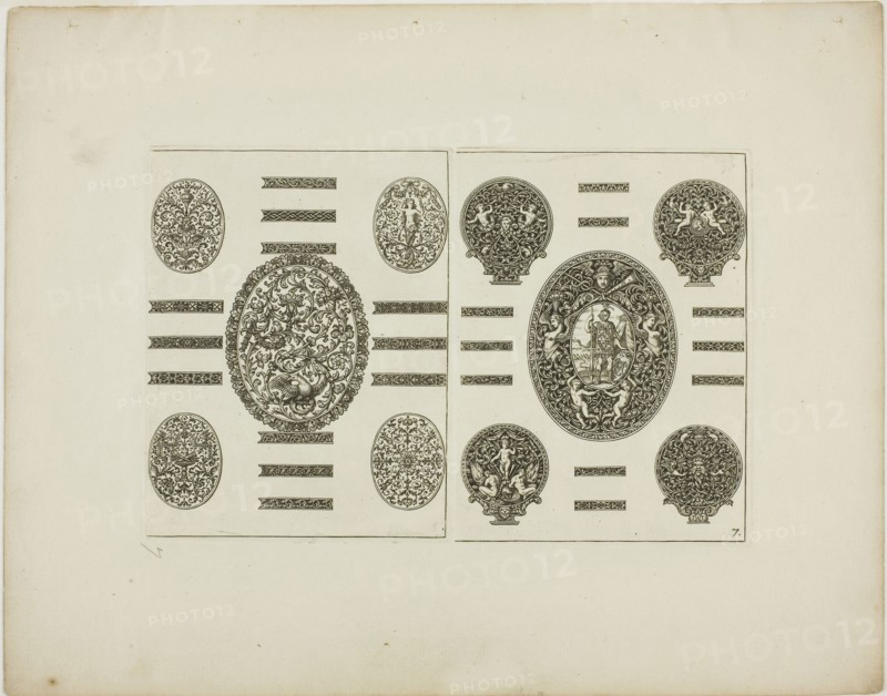 Plate Seven, from Book of Ornament, 1704, Simon Gribelin II, French, 1661-1733, France, Engraving on paper, 132 × 203 mm (image/plate), 233 × 295 mm (sheet)