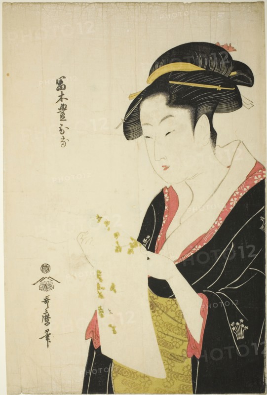 Tomimoto Toyohina, c. 1793, Kitagawa Utamaro ??? ??, Japanese, 1753 (?)-1806, Japan, Color woodblock print, oban, 37.5 x 25.0 cm