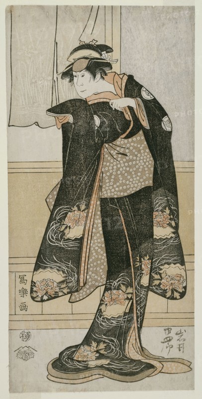 The Actor Iwai Hanshiro lV as Otoma, Daughter of Ohina from Inamuragasaki in Kamakura (Yondai-me Iwai Hanshiro no Kamakura Inamuragasaki no Ohina musume Otoma), 1794, (Kansei 6), Toshusai Sharaku ??? ??, Japanese, active 1794-95, Japan, Color woodblock print, hosoban, nishiki-e, 31.4 x 15.5 cm