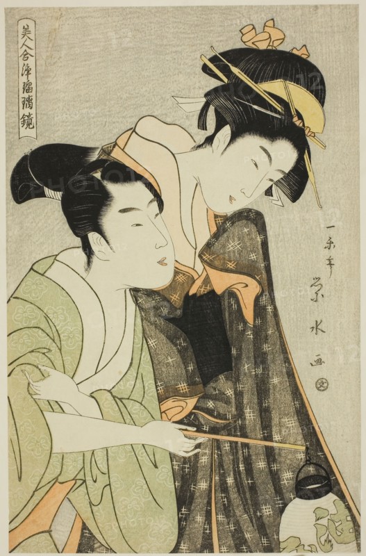 Osome and Hisamatsu, from the series Beauties in Joruri Roles (Bijin awase joruri kagami), c. 1795, Ichirakutei Eisui, Japanese, active 1790-1823, Japan, Color woodblock print, oban, 36.0 x 23.3 cm