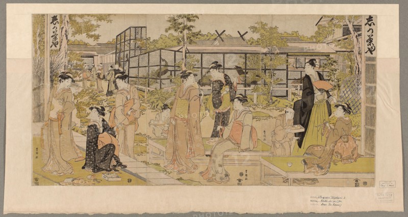 Kacho chaya, c. 1792/93, Utagawa Toyokuni I ?? ?? ??, Japanese, 1769–1825, Japan, Color woodblock print, oban triptych