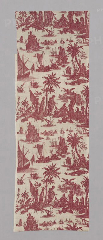 L’Hommage de l’Amérique á la France (America’s Tribute to France) (Furnishing Fabric), c. 1780, Design attributed to Jean Baptiste Huet (French, 1745–1811), Manufactured by Christophe Phillipe Oberkampf (French, 1738–1815), France, Jouy-en-Josas, France, Cotton, plain weave, copperplate printed, 245.9 × 85.0 cm (96 3/4 × 33 1/2 in.)
