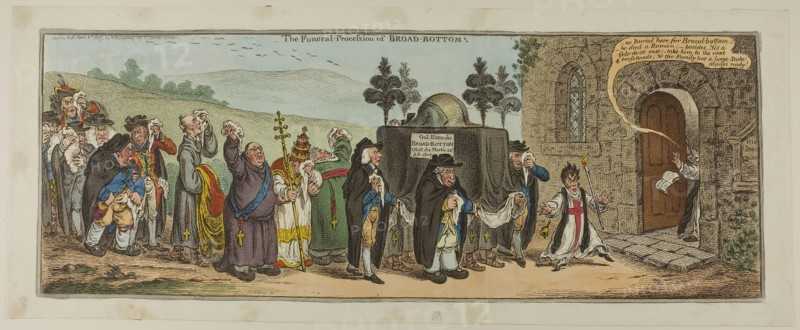 The Funeral Procession of Broad-Bottom, published April 6, 1807, James Gillray (English, 1756-1815), published by Hannah Humphrey (English, c. 1745-1818), England, Hand-colored etching on paper, 223 × 615 mm (image), 235 × 624 mm (plate), 270 × 671 mm (sheet)