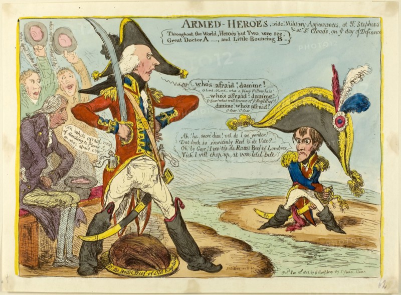 Armed Heroes, 1803, James Gillray (British, 1756-1815), published by Hannah Humphrey (English, c. 1745-1818), England, Etching, with hand-coloring, on paper