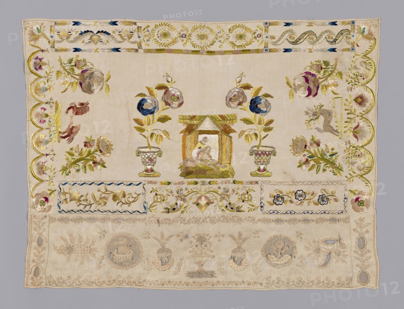 Sampler, 19th century, France, Linen, plain weave, embroidered, 85.7 × 64.1 cm (33 3/4 × 25 1/4 in.)