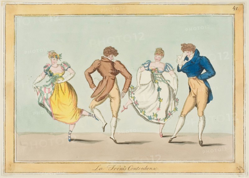 La Trenis Contredanse, n.d., Unknown Artist, French, 19th century, France, Hand-colored etching, with roulette, on cream laid paper, 222 × 313 mm