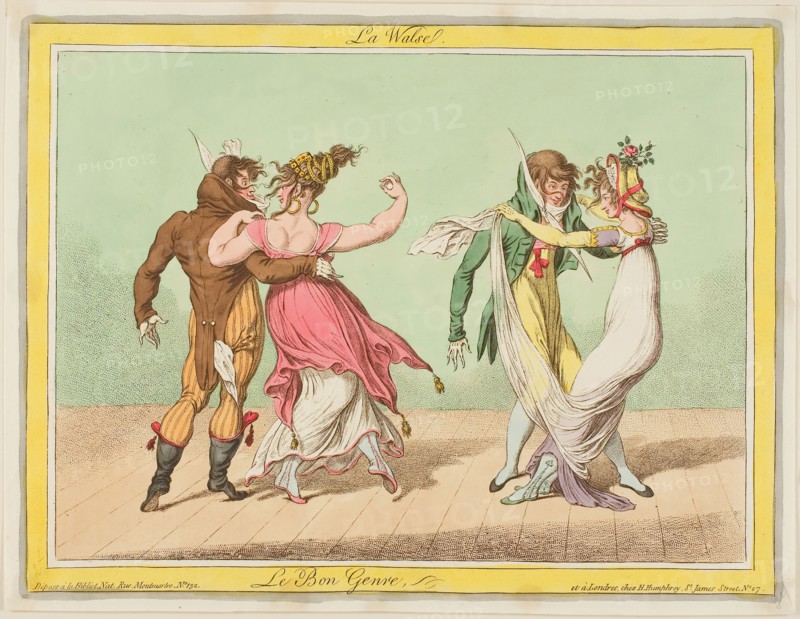 La Walse, from Le Bon Genre, n.d., Unkown French Artist, published by Hannah Humphrey (English, died 1818 or 1822), France, Hand-colored engraving on cream wove paper, 245 × 317 mm (image), 262 × 335 mm (sheet)