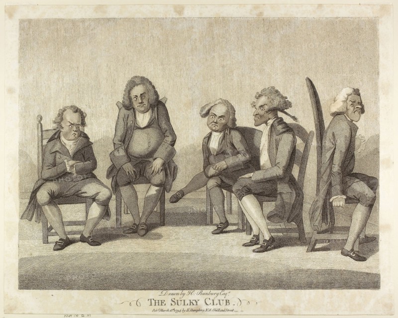The Sulky Club, published March 18, 1794, Henry William Bunbury, English, 1750-1811, England, Lithograph on paper, 342 × 452 mm (image), 390 × 490 mm (sheet)
