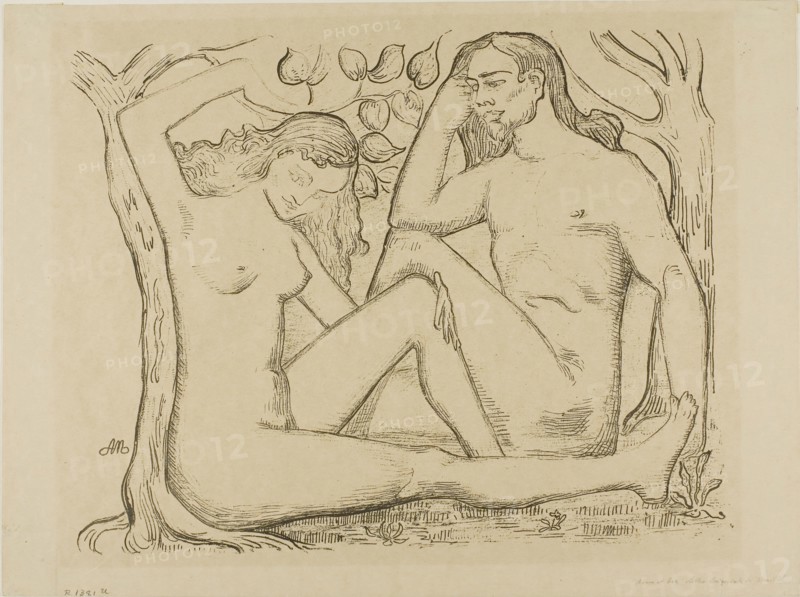 Adam and Eve, 1895, Aristide Joseph-Bonaventure Maillol, French, 1861-1944, France, Zincograph in black on buff wove paper, 260 × 324 mm (plate), 284 × 380 mm (sheet)
