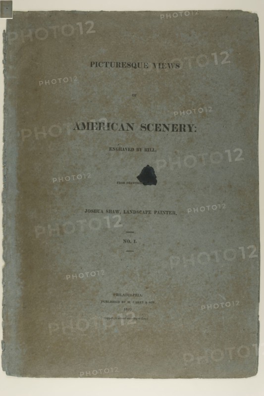 Portfolio Cover for Picturesque Views of American Scenery, No. I, 1819/21, John Hill (American, 1770-1850), after Joshua Shaw (American, born England, c. 1777-1860), published by Matthew Carey & Son (American, active 1795-1821), United States, Letterpress on blue wove paper, 568 x 396 mm (sheet, folded)