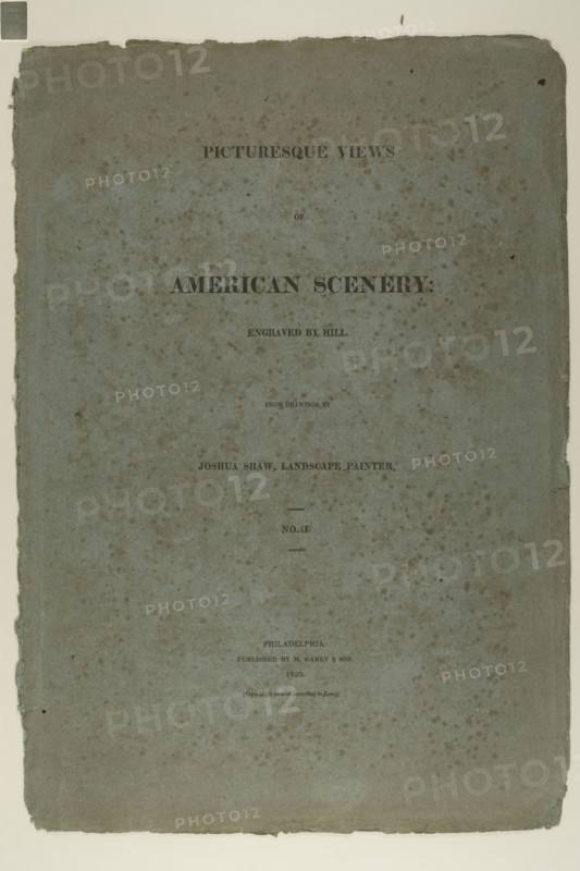 Portfolio Cover for Picturesque Views of American Scenery, No. II, 1819/21, John Hill (American, 1770-1850), after Joshua Shaw (American, born England, c. 1777-1860), published by Matthew Carey & Son (American, active 1795-1821), United States, Letterpress on blue wove paper, 572 x 398 mm