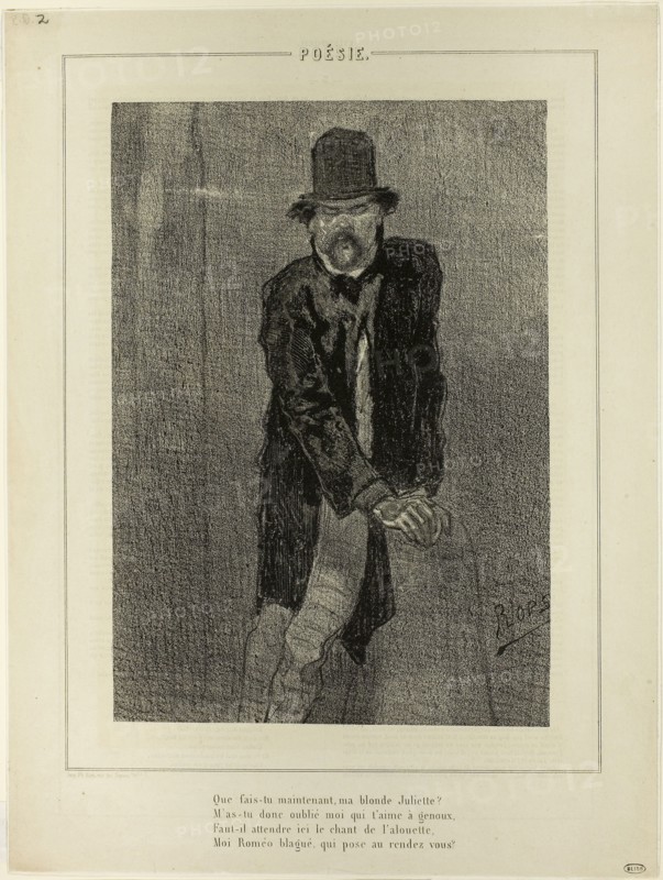Poetry IV, December 1856, Félicien Rops, Belgian, 1833-1898, Belgium, Lithograph in black, with scraping (with letterpress on verso), on ivory wove paper, laid down on white wove paper, 270 × 189 mm (image), 376 × 282 mm (primary support), 378 × 284 mm (secondary support)
