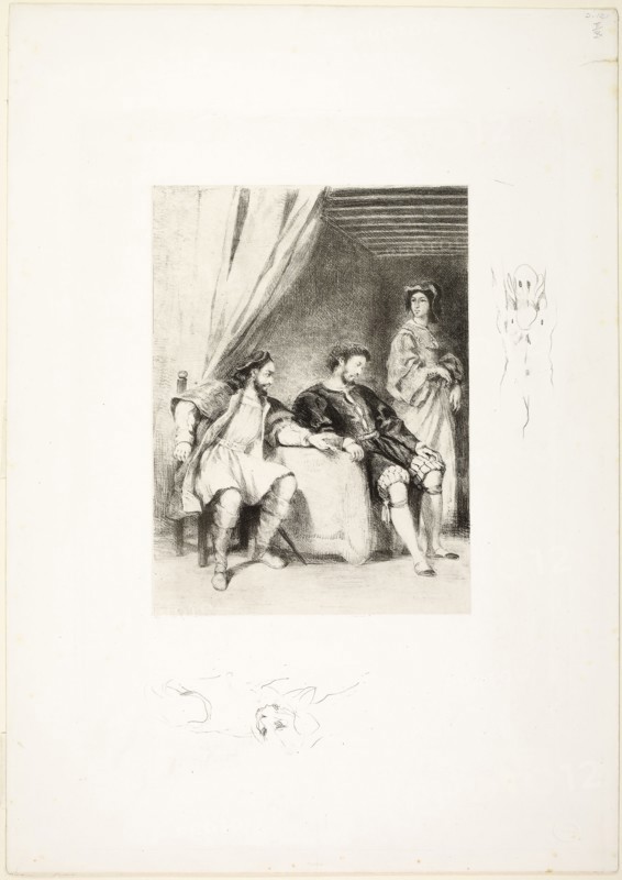 Weislingen Held Prisoner by Goetz, 1821, Eugène Delacroix, French, 1798-1863, France, Lithograph in black on off-white China paper laid down on white wove paper, 280 × 208 mm (image), 565 × 400 mm (sheet)