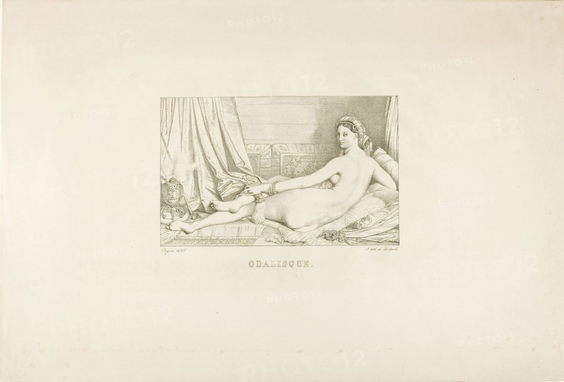 Odalisque, 1825, François Delpech (French, 1778-1825), after Jean–Auguste–Dominique Ingres (French, 1780–1867), France, Lithograph on paper, 130 × 209 mm (image), 337 × 496 mm (sheet)