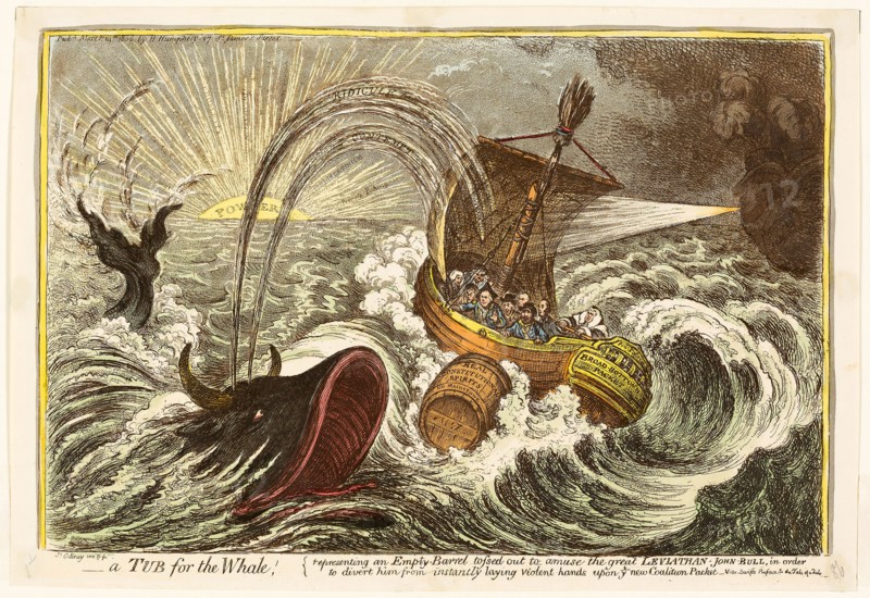 A Tub for the Whale!, published March 14, 1806, James Gillray (English, 1756-1815), published by Hannah Humphrey (English, c. 1745-1818), England, Hand-colored etching and aquatint on cream wove paper, 232 × 350 mm (image), 245 × 354 mm (plate), 258 × 375 mm (sheet), More Pigs Than Teats, published March 5, 1806, James Gillray (English, 1756-1815), published by Hannah Humphrey (English, c. 1745-1818), England, Hand-colored etching on paper, 235 × 350 mm (image), 248 × 354 mm (plate), 268 × 384 mm (sheet)