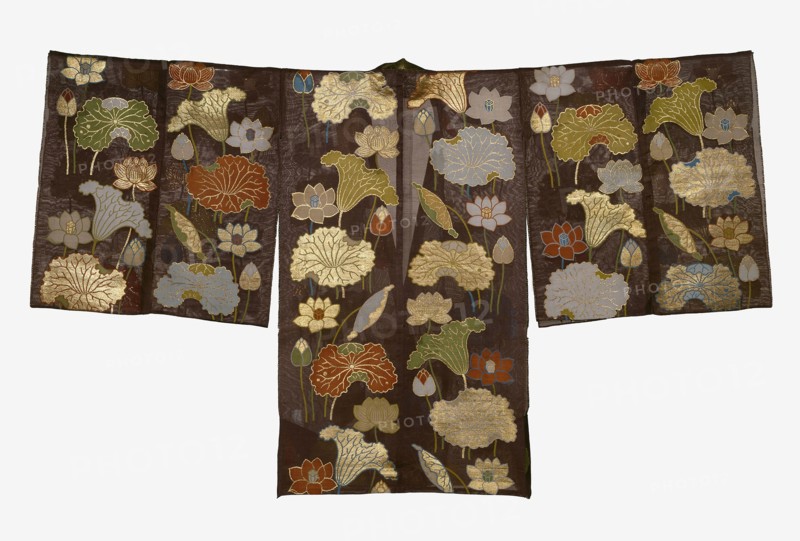 Ôsodemono-Style Garment, Meiji period (1868–1912), 1875/1900, Japan, Silk and gold-leaf-over-lacquered-paper strips, complex gauze weave with supplementary brocading wefts, with silk, twill oblique interlaced sleeve cards, 138.5 × 222.8 cm (54 1/2 × 87 3/4 in.)