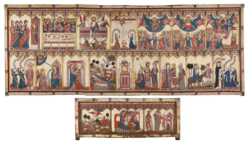 Retable and Frontal of the Life of Christ and the Virgin Made for Pedro López de Ayala, 1396, Spanish, Spain, Tempera and gold on panel, Retable Image: 232.1 × 649 cm (91 3/8 × 255 1/2 in.), Frontal Image: 86 × 266.9 cm (33 7/8 × 105 1/16 in.)