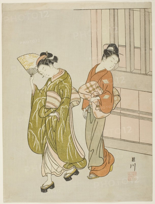 Clearing Breeze from a Fan (Ogi no seiran), from the series Eight Views of the Parlor (Zashiki hakkei), c. 1766, Suzuki Harunobu ?? ??, Japanese, 1725 (?)-1770, Japan, Color woodblock print, chuban, 28.8 x 21.7 cm (11 1/4 x 8 1/2 in.)