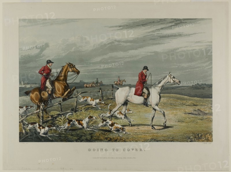 Going to Cover, from Fox Hunting, 1828, Charles Bentley (English, 1806-1854), after Henry Alken (English, 1785-1851), England, Color aquatint on paper, 269 × 420 mm (image), 340 × 465 mm (plate), 365 × 492 mm (sheet)